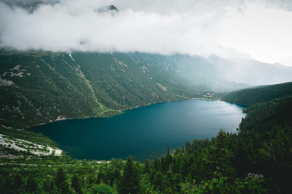 beautiful landscape of a lake within the mountains